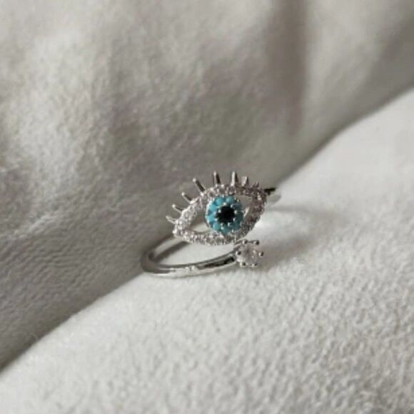 Lucky Evil Eye Adjustable Silver Ring - Picture 6 of 6